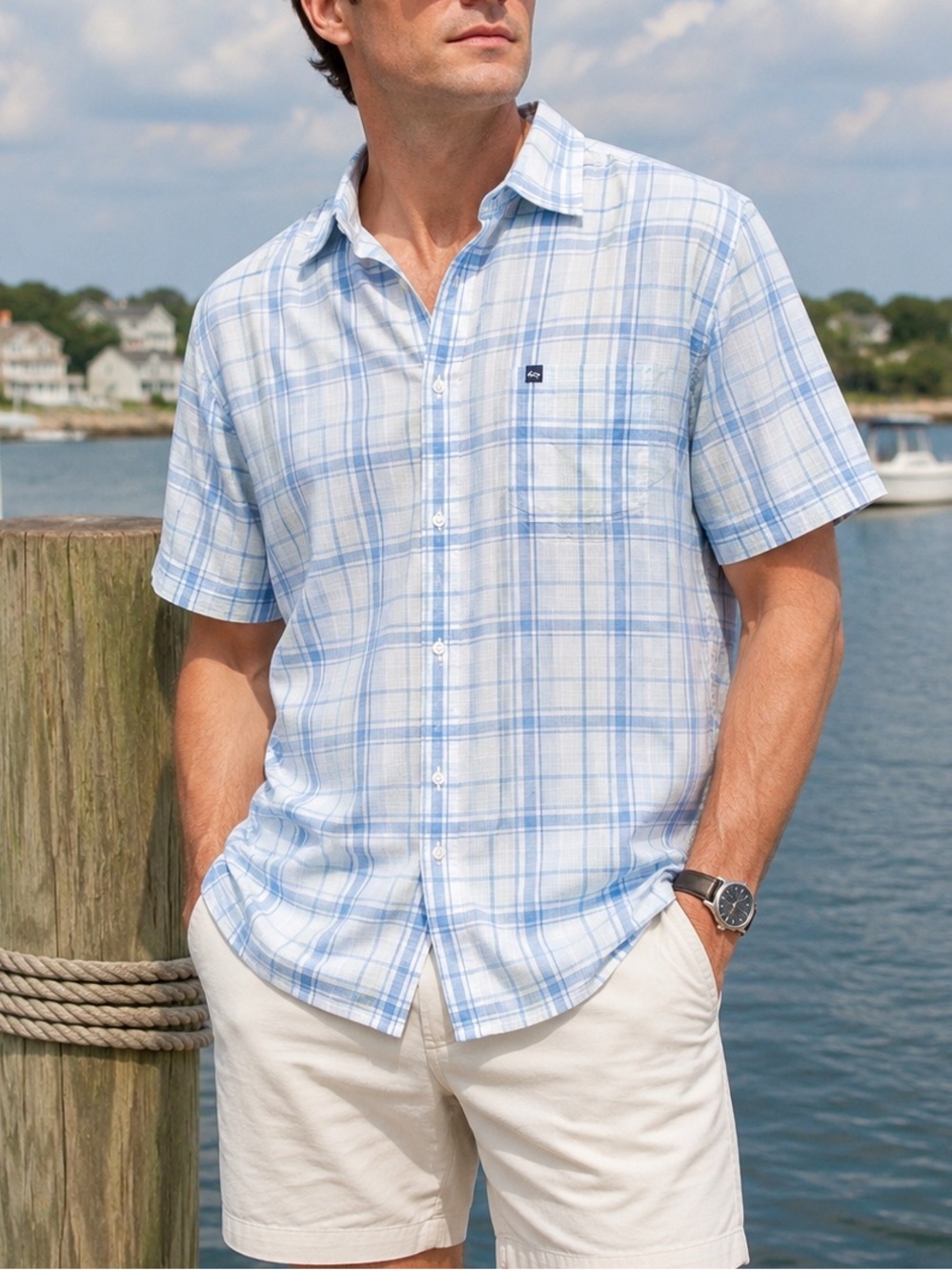 Fish Hippie Large Plaid Button Up Shirt Coastal Preppy Short Sleeve Gorpcore